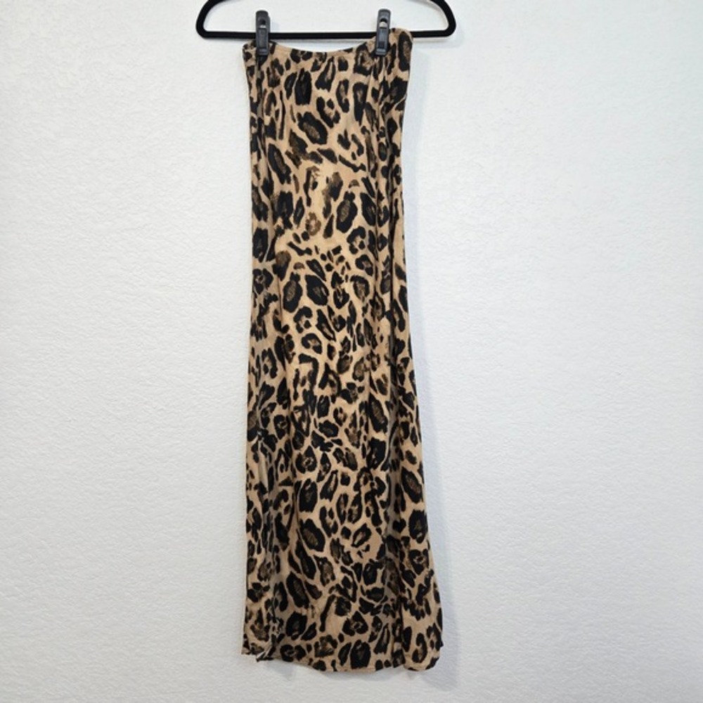 Topshop Womens Leopard Print Midi Slip‎ Skirt Beige Black UK 12 US 8